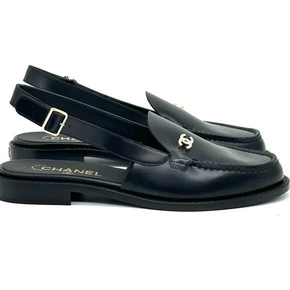 CHANEL 25P 2025 Crystal CC Logo Leather Slingback Flat Loafers Shoes Sandals - Picture 10 of 16